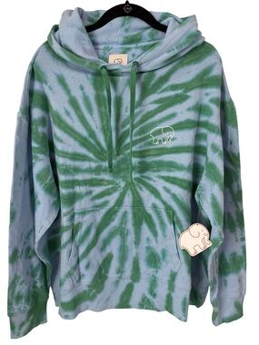 Ivory Ella ~ Elephant Logo Tie-Dye Hoodie in Light Blue & Green